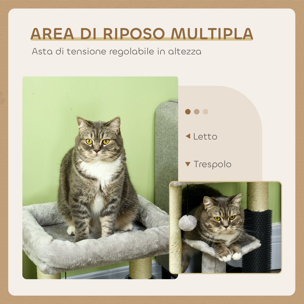 Cat Tree with Cat Bed, Platform, Brush and Sisal Pole, 40x40x48 cm, Grey