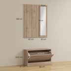 Hallway Furniture Set with Shoe Bench, Wall-Mounted Coat Rack and Mirror, 80x27x46.5 cm, Dark Brown