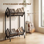 HOMCOM 50 CD Holder, 2-Tier Metal Vinyl Record Rack for DVDs, Books, Albums, Black