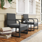 Outsunny Rattan Garden Lounge Set with 2 Outdoor Armchairs and Glass Top Coffee Table, Black