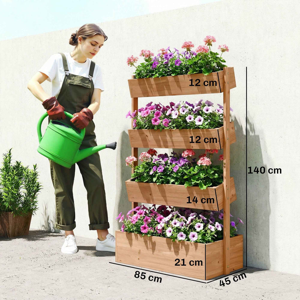 Outsunny Raised Garden Bed, Vertical Wooden Planter with Drainage and Lining.