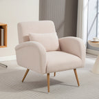 Modern Living Room Armchair in Teddy Fabric with Removable Lumbar Cushion, 77x77x83 cm, Beige