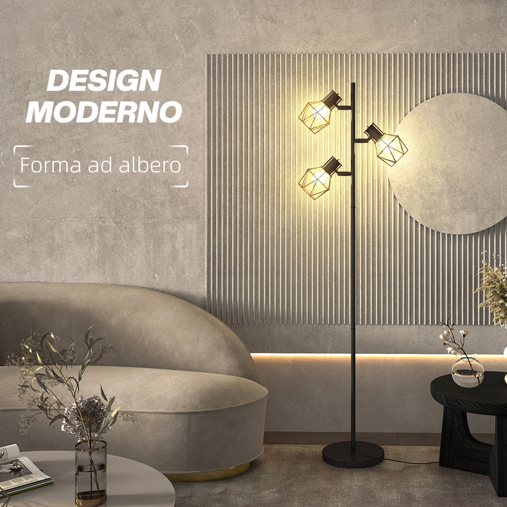 40W Floor Lamp with 3 Adjustable Lights and Knob Switch, Metal, 41x28x169 cm, Black