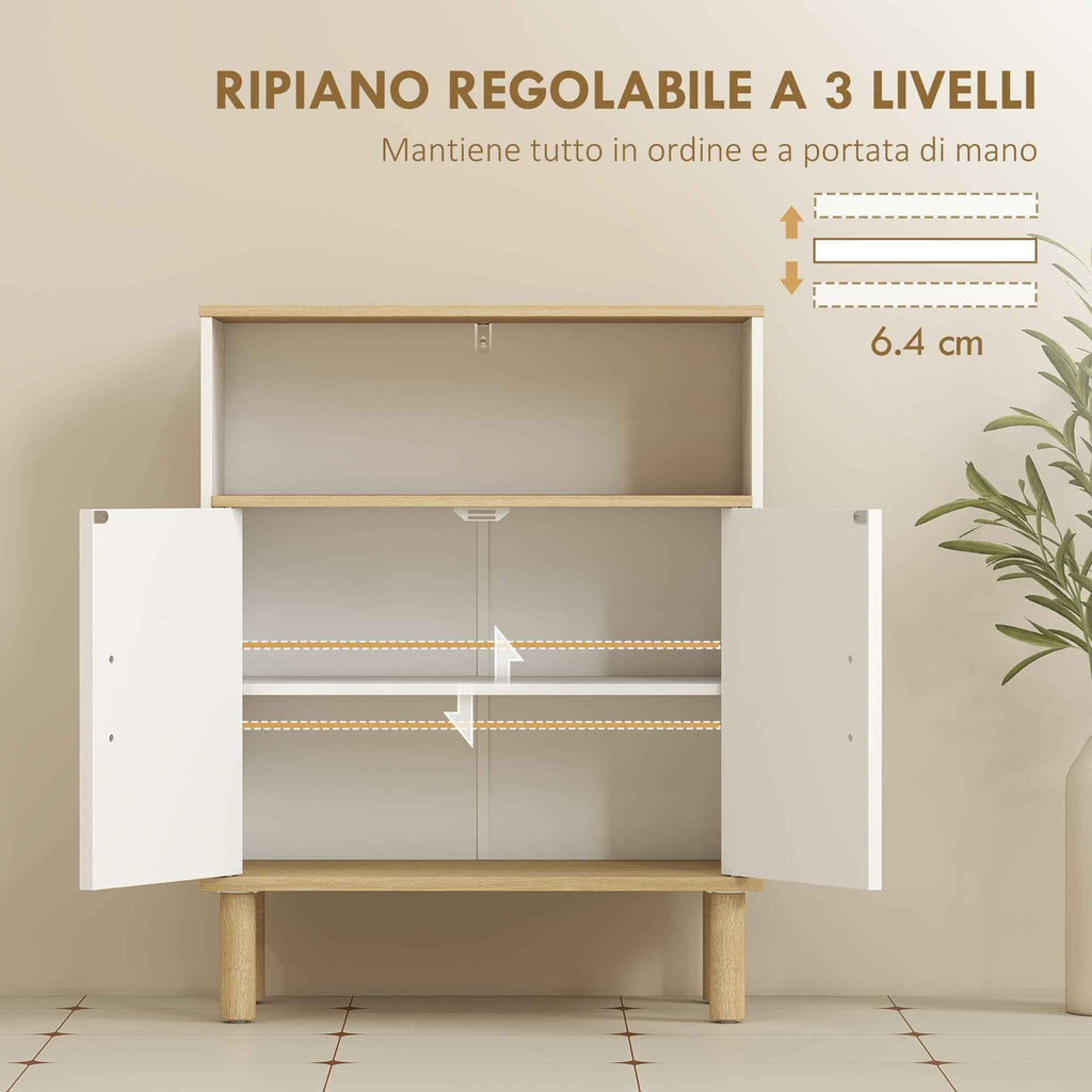 HOMCOM Freestanding Bathroom Cabinet with Adjustable Shelf, White and Natural Wood