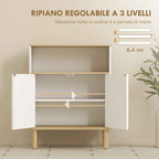 HOMCOM Freestanding Bathroom Cabinet with Adjustable Shelf, White and Natural Wood