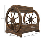 Outsunny Wooden Wood Fioriera at 2 levels with 3 vases and Country -style wagon wheels, 64x54x60cm - Borgè