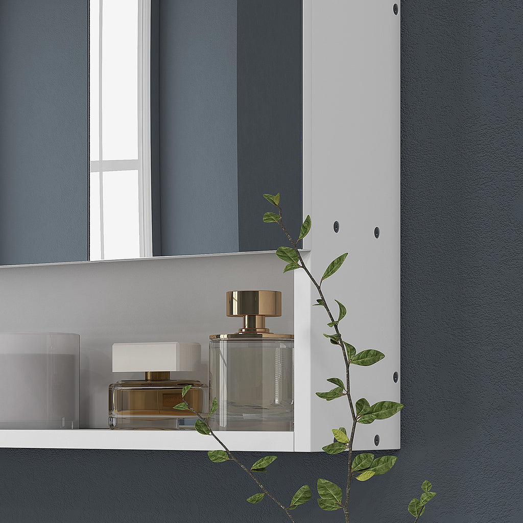 kleankin Bathroom Mirror Cabinet with 3 Soft-Close Doors and Adjustable Shelves, 90x15x75 cm, White