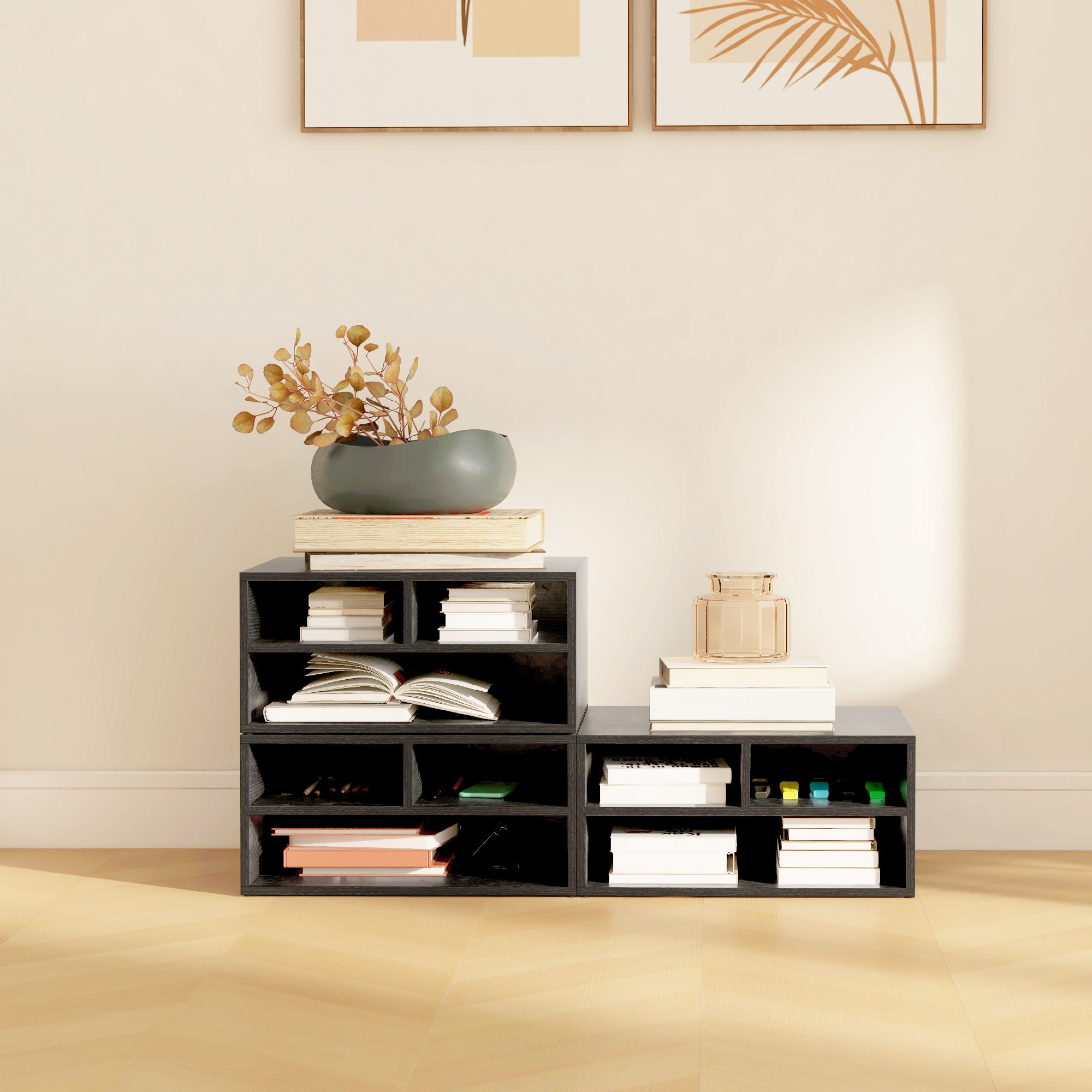 Office Printer Stand with 3 Open Shelves, 2 Levels, 47 x 40 x 22.5 cm, Black