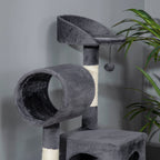 Cat Tree with Cat Scratching Post, Cat House, Hammock, Bed, Tunnel and Ball, 48x48 x125 cm, Dark Grey - Borge' Group Limited