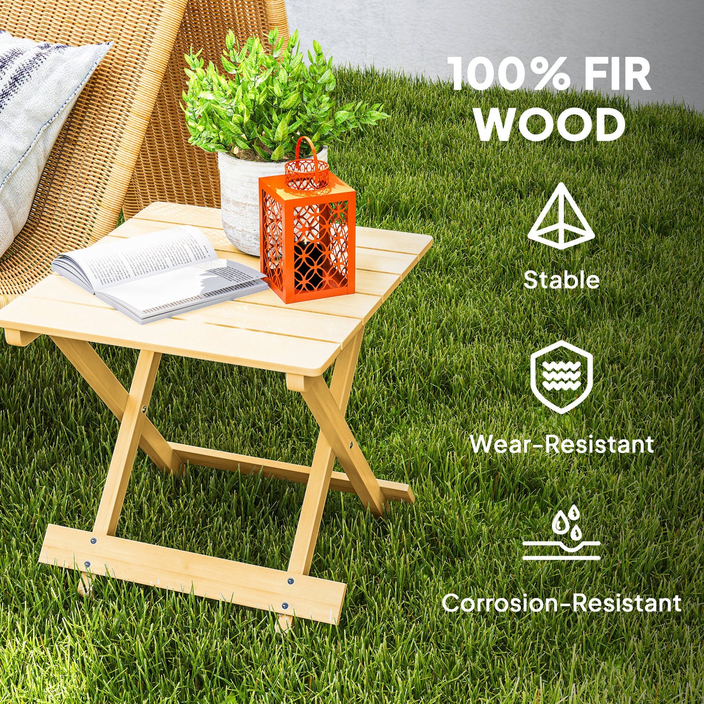 Folding Outdoor Wooden Coffee Table with Slatted Top, 40x43x40 cm, Natural Wood