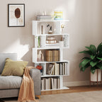 5-Tier S-Shaped Asymmetric Bookcase with 10 Open Shelves, Wooden, 80x24x159 cm, White