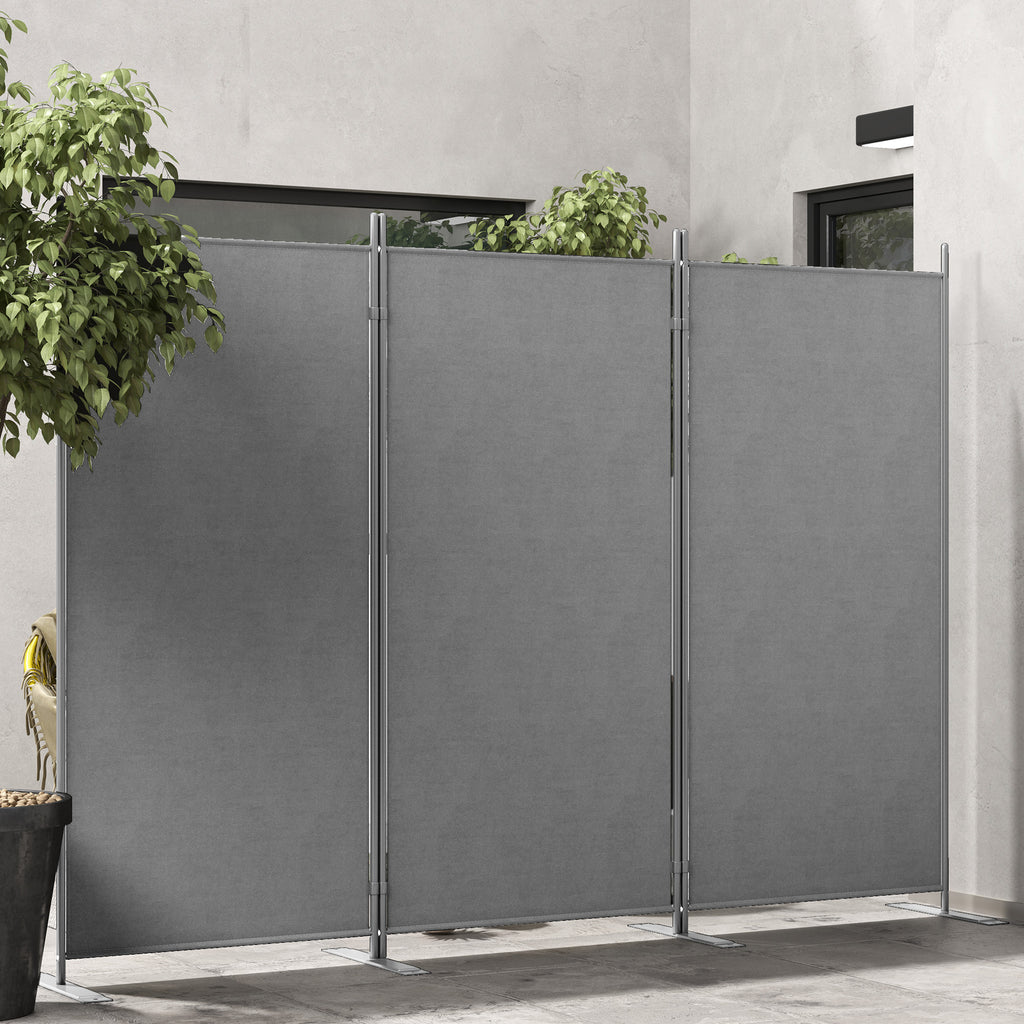 Outdoor Screen with 3 Folding and Adjustable Panels, in Polyester and Metal, 252x44x176 cm, Charcoal Gray