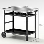 Barbecue Cart with Steel Top and Adjustable Shelf, Wheels and Hooks, 100x52x80 cm, Black