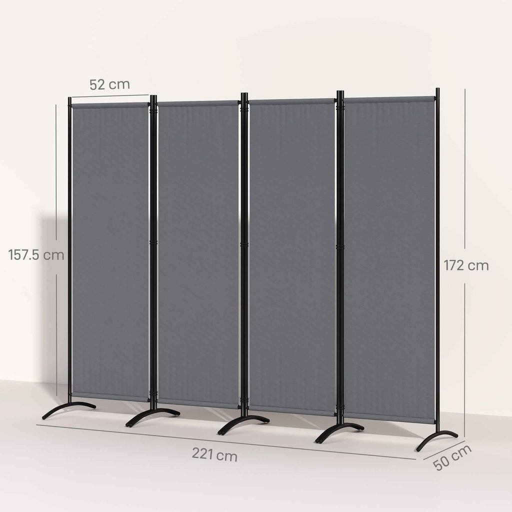 Outsunny 4-Panel Folding Indoor and Outdoor Room Divider, 221 x 50 x 172 cm, Dark Grey