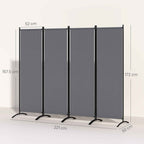 Outsunny 4-Panel Folding Indoor and Outdoor Room Divider, 221 x 50 x 172 cm, Dark Grey