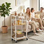 HOMCOM 3-Tier Printer Stand with Wheels and Hooks, Natural