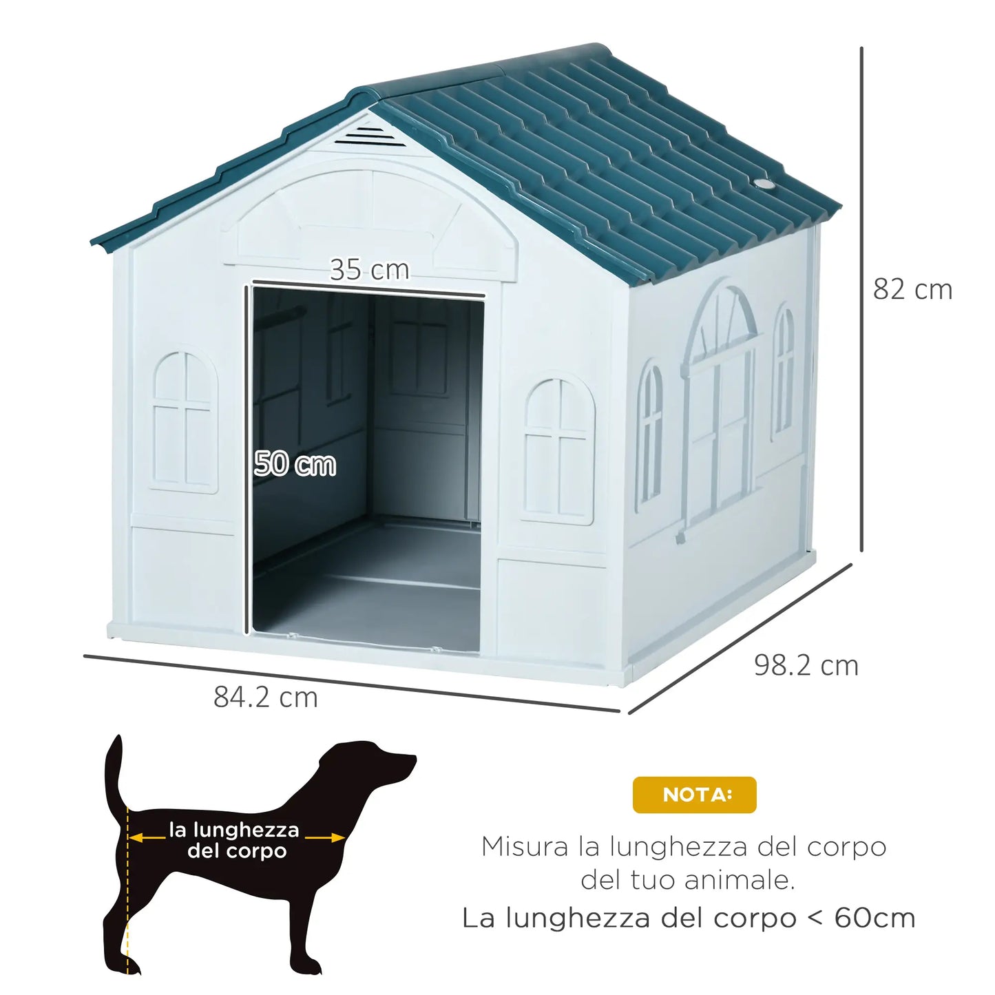 Dog Kennel for Medium and Large Dogs max 30kg in Waterproof PP, 84.2x98.2x82 cm, Blue