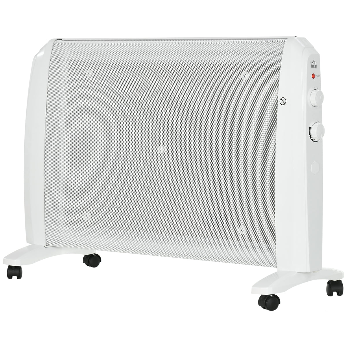 HOMCOM 1000W/2000W Electric Mica Heater with Adjustable Thermostat, 4 Wheels, 15-20 m², White