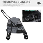 Folding Dog Stroller with Adjustable Canopy, Bag and 2 Leashes, 82x47x97 cm, Gray and Black
