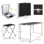Outsunny Folding and Adjustable Camping Table Set with 4 Chairs and Umbrella Hole, Made of Aluminum and Wood, Black