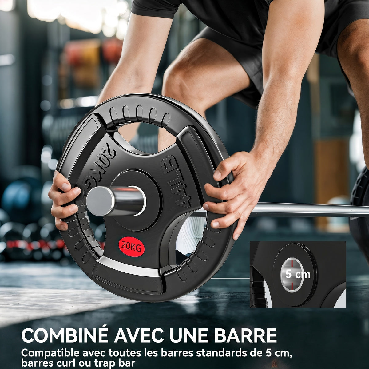 SPORTNOW 20 kg Weight Plate Set with 5 cm Hole and 3 Handles, Steel with Plastic Coating, Black