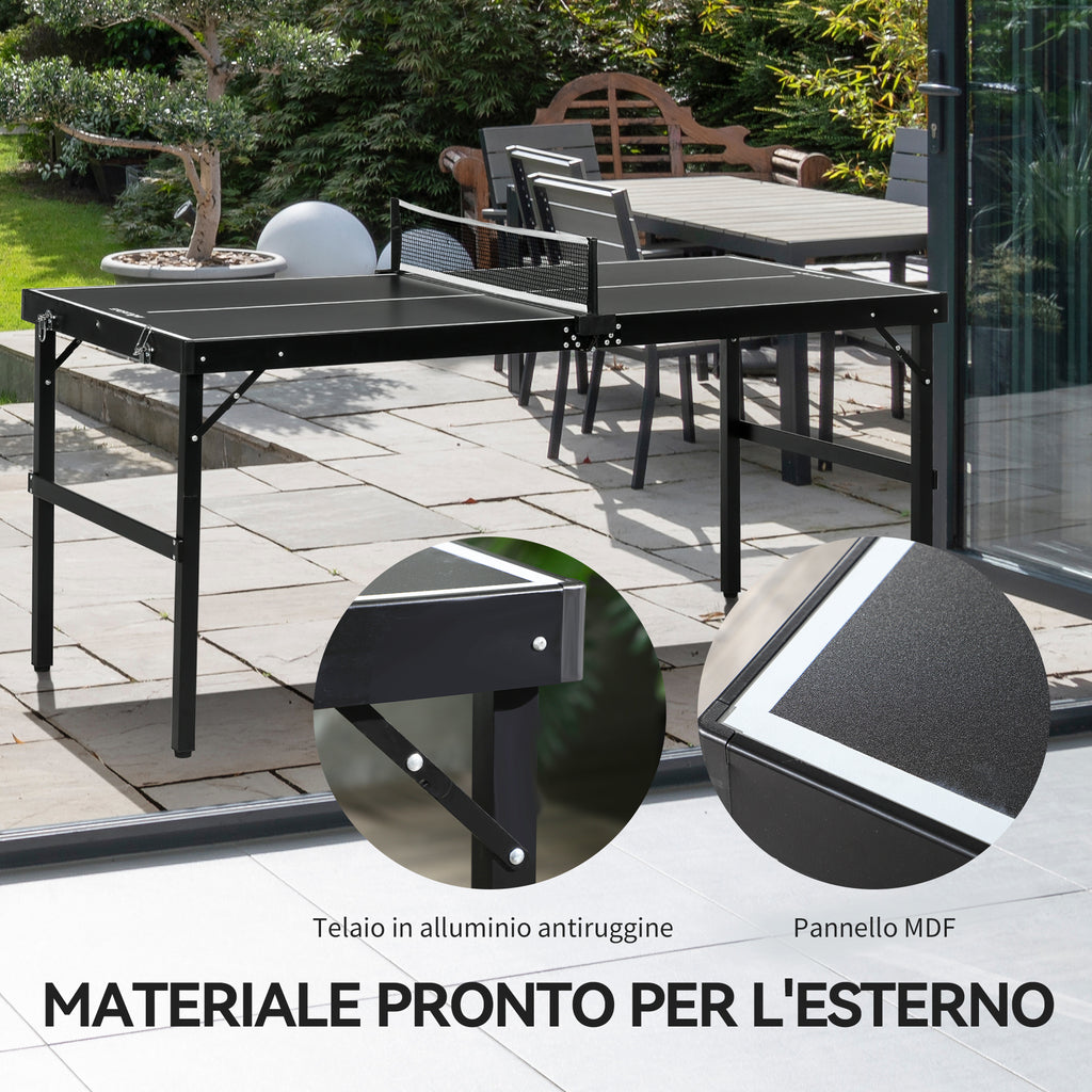 SPORTNOW Mini Folding Ping Pong Table with Net and Carrying Handle, Aluminum and MDF Ping Pong Table