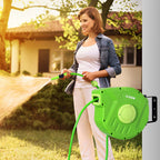 Wall Mounted Lockable Retractable Plastic Hose Reel with 180° Rotation, 35.5x11. 5x27. 5 cm, Green 4.8