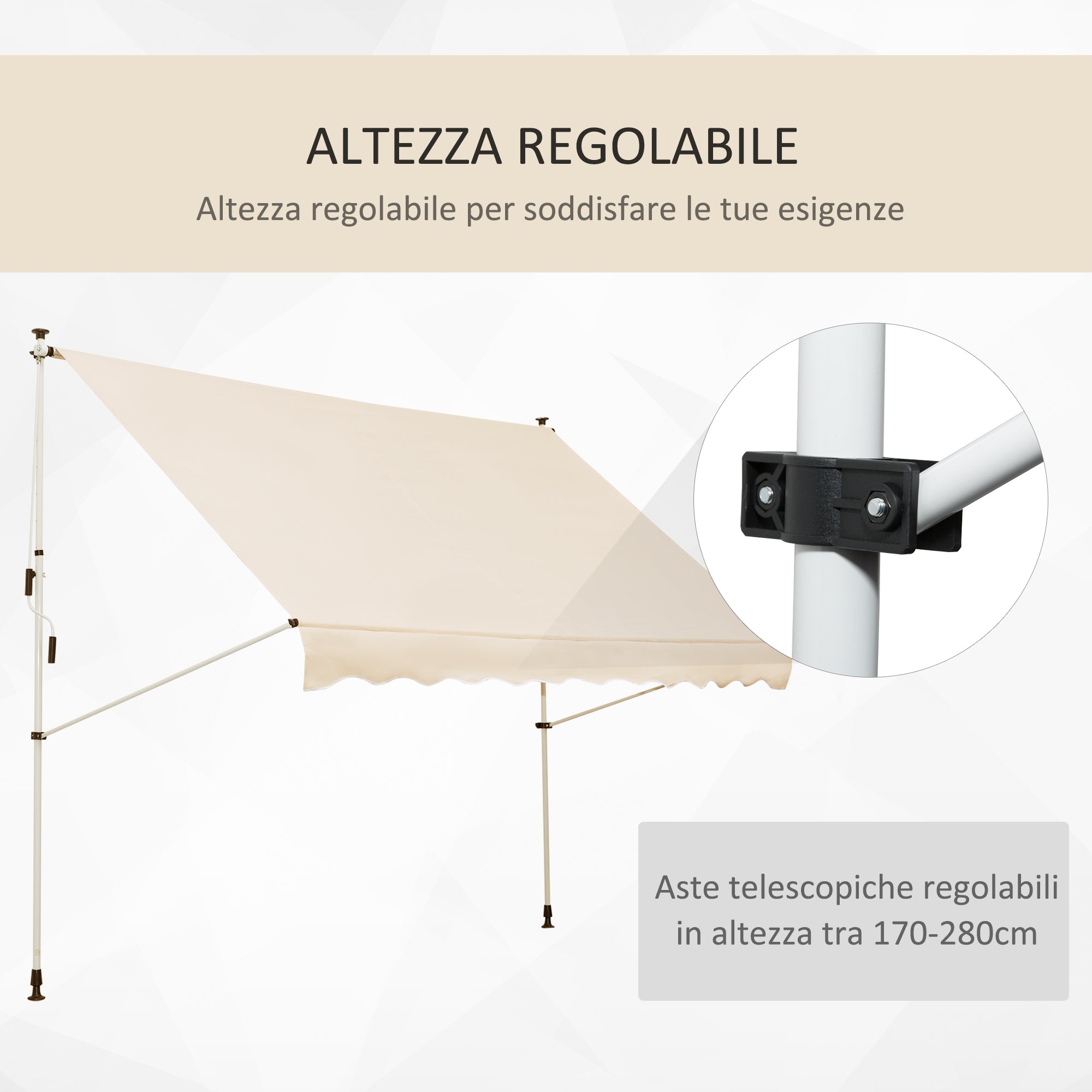 Outsunny 3x1.5m Arm Awning with Crank and Telescopic Structure, Beige