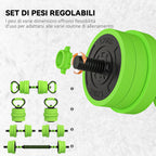 SPORTNOW 4-in-1 20kg Gym Weight Set, Convertible to Kettlebell, 2 Dumbbells, Barbell and Push-Up Stand, Green