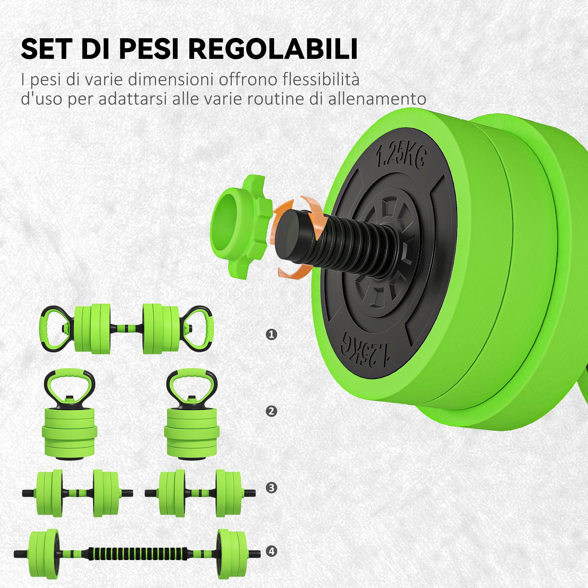 SPORTNOW 4-in-1 20kg Gym Weight Set, Convertible to Kettlebell, 2 Dumbbells, Barbell and Push-Up Stand, Green
