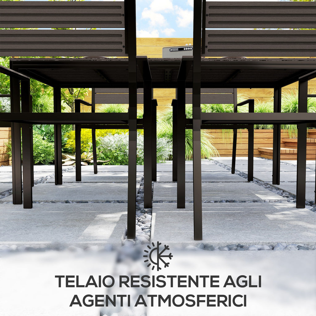 Outdoor Set with Rectangular Dining Table and 6 Stackable Chairs with Armrests, Brown