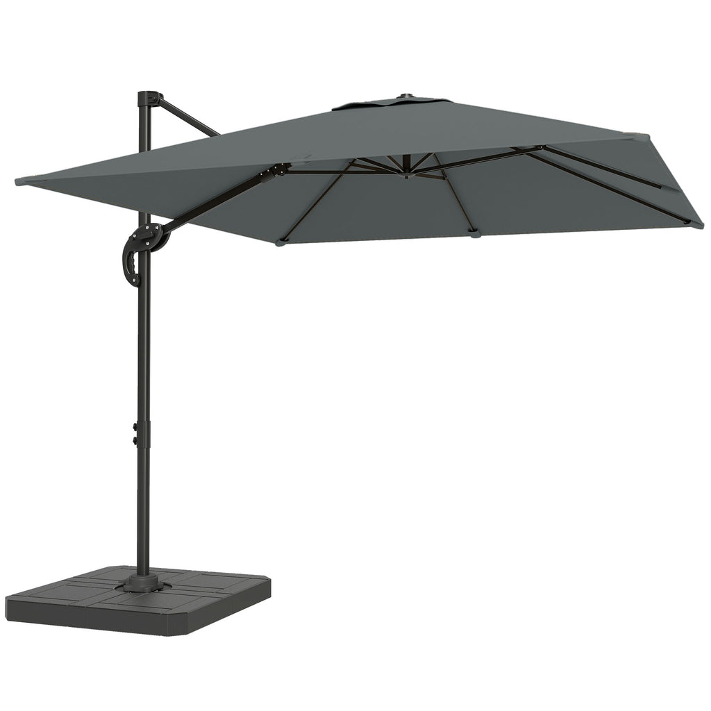 Outsunny 2.4x2.4m Hand Crank Garden Umbrella with Fillable and Rotating Base, Dark Grey