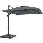Outsunny 2.4x2.4m Hand Crank Garden Umbrella with Fillable and Rotating Base, Dark Grey