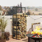 Adjustable Indoor Outdoor Metal Log Holder with S Hooks, 40-65x25x100-150cm, Black