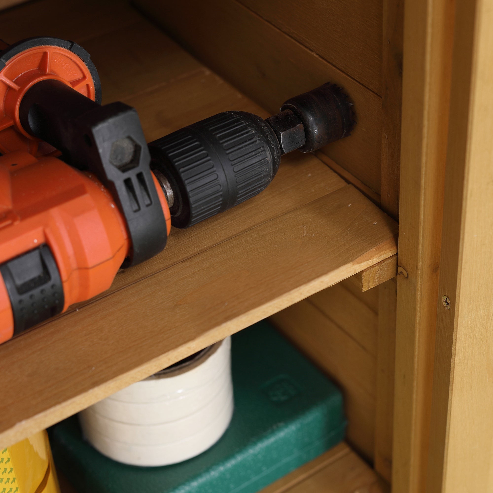 Wooden Garden Cabinet Tool Storage with 2 Doors and 4 Shelves, Sheet Metal Top, 75x40x90 cm