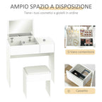 HOMCOM Vanity Table with Folding Mirror, Modern Makeup Table with Stool, 4-Compartment Storage Compartment, White MDF, 80x40x79 cm