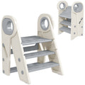 AIYAPLAY Montessori Tower for Children, Foldable, 3-Step Adjustable, with Handle and Non-Slip Surface, Grey