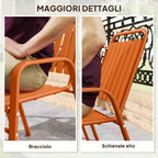 Outsunny Set of 4 Stackable Garden Chairs with High Backrest and Armrests, in PP and Steel, 56x66x91 cm, Orange