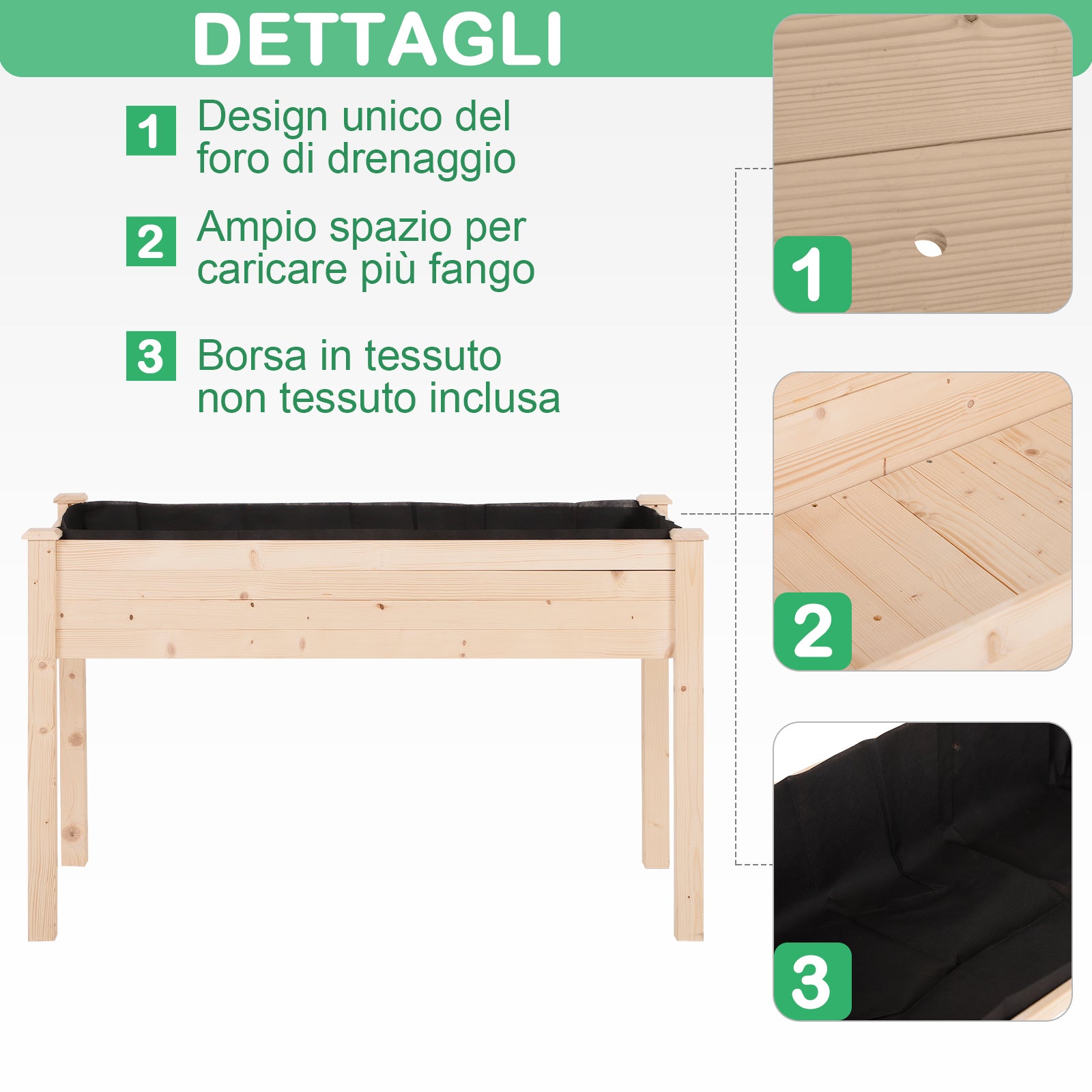 Outsunny Raised Vegetable Garden Bed, Hanging Urban Vegetable Garden Planter Table with Fabric Cover for Garden, 122.5x56.5x76cm, Wood