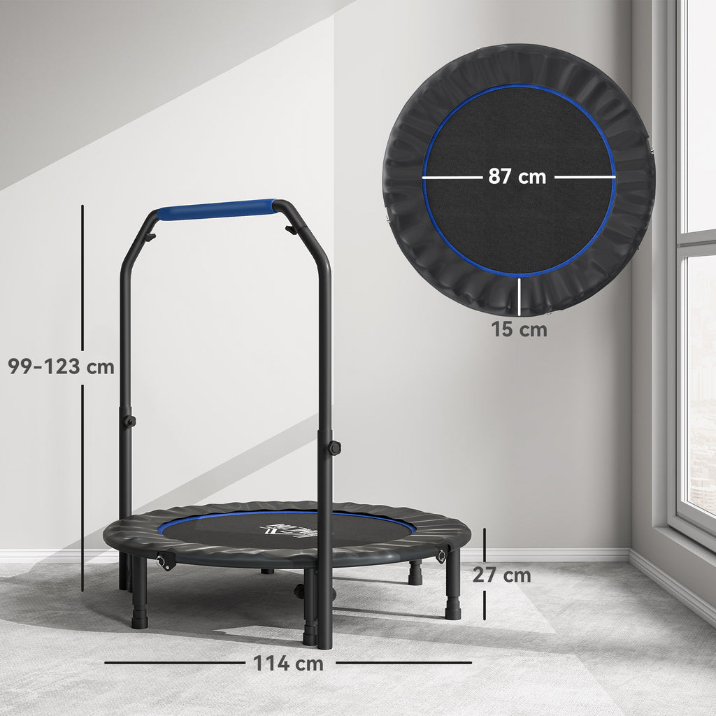 HOMCOM Mini Fitness Trampoline Ø114 cm Foldable with Height-Adjustable Handlebar, Blue and Black