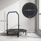 HOMCOM Mini Fitness Trampoline Ø114 cm Foldable with Height-Adjustable Handlebar, Blue and Black