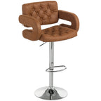 HOMCOM Bar Stool with Backrest and Armrests, Adjustable Height and Footrest, Brown Faux Leather