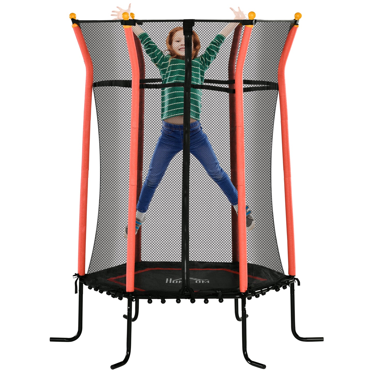 Children's Trampoline with Hinged Entry and Padded Poles, Ø163.5x190 cm, Red