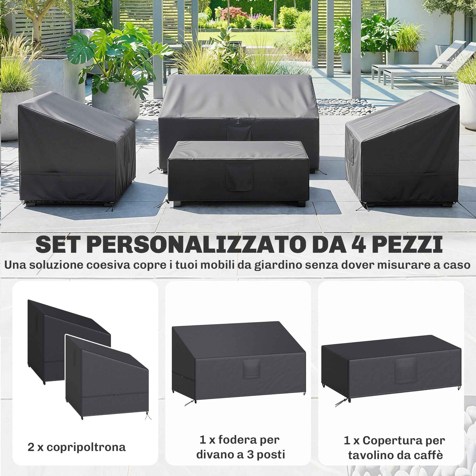 Outsunny 4-Piece Waterproof Garden Furniture Covers, Black