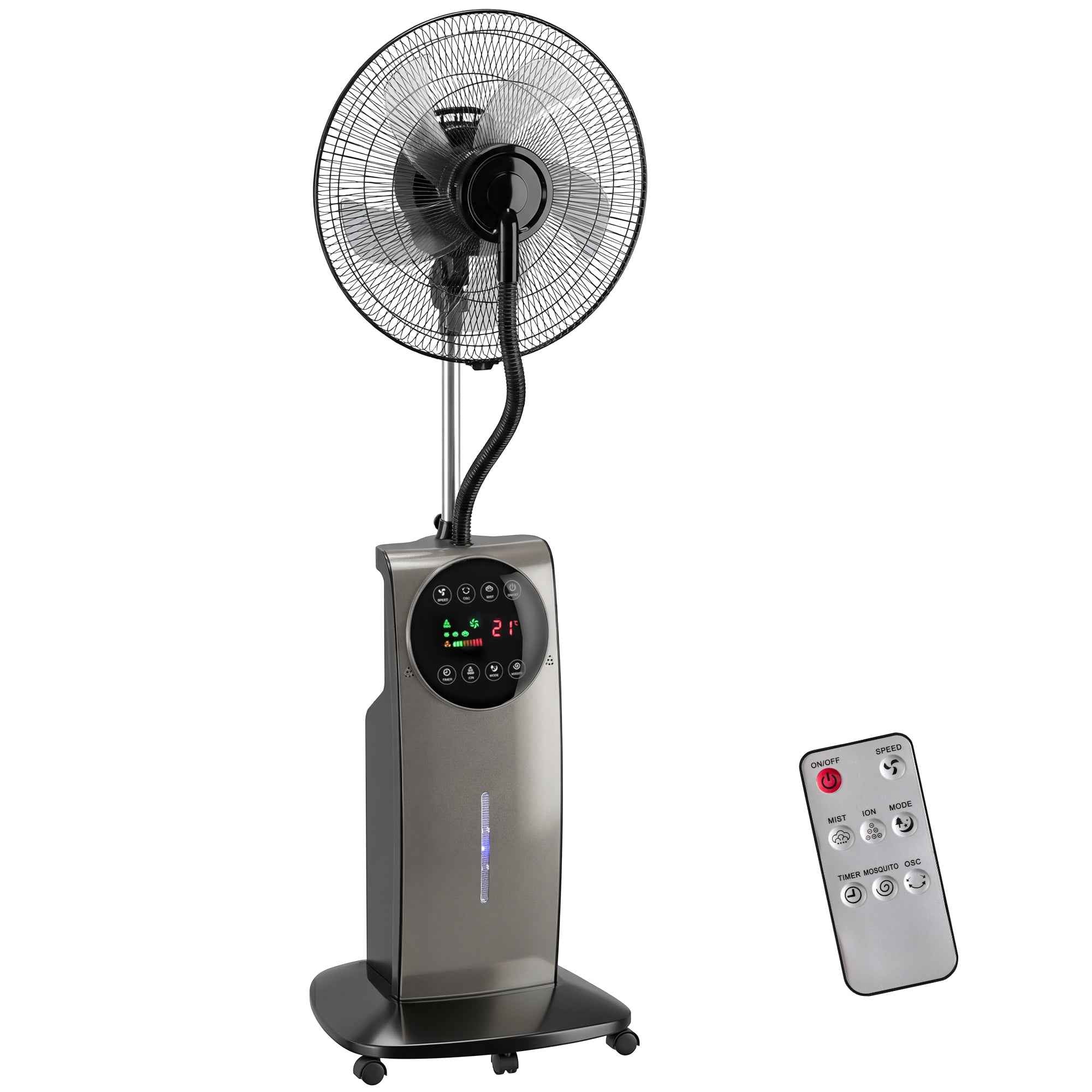 Misting Fan with 3.1L Tank, 3 Modes and 3 Speeds, Wheels, 70° Oscillation, 10° Tilt, 12h Timer, 90W
