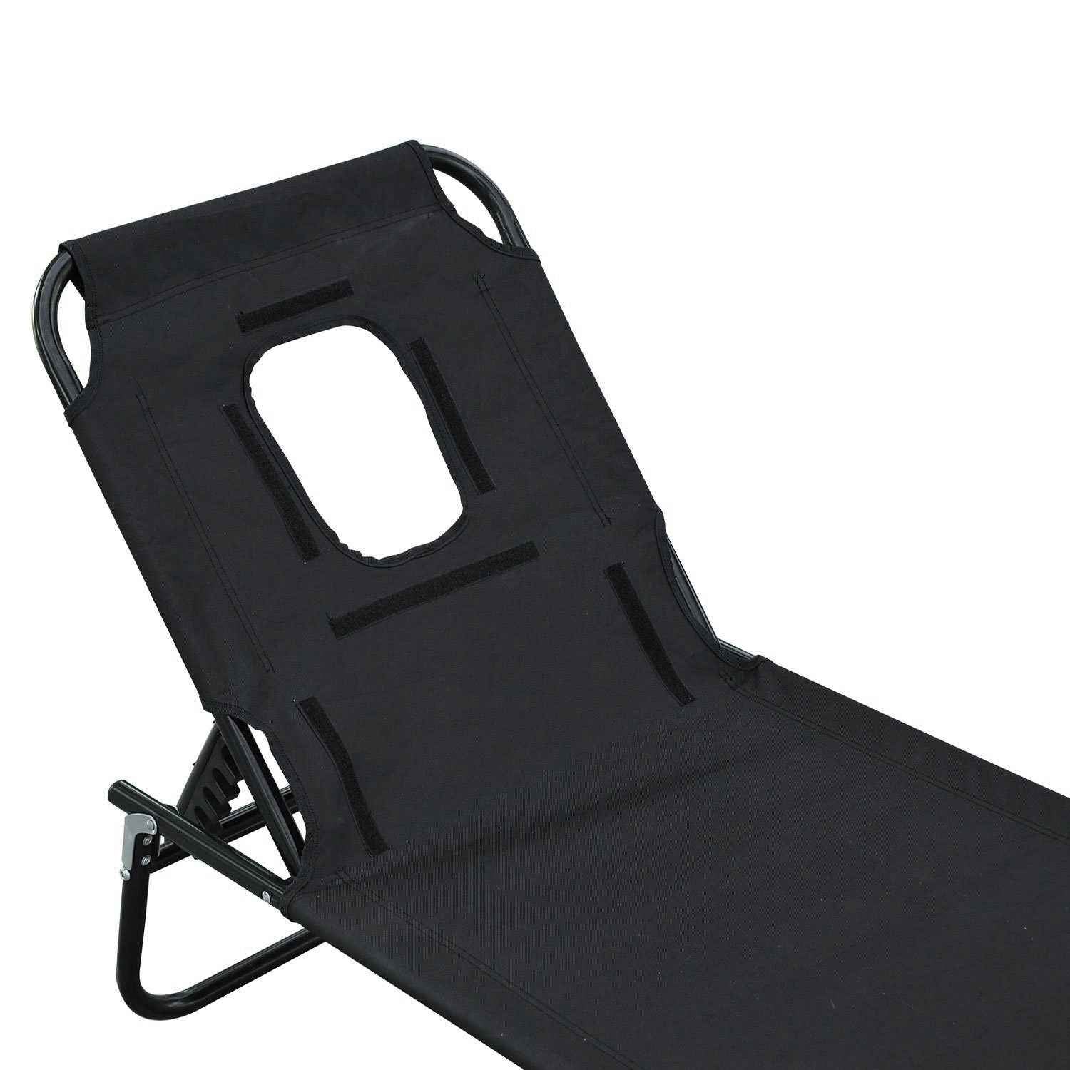 Outsunny Folding Outdoor Lounge Chair with Face Hole and Cushions, Garden Sun Lounger, Beach and Camping, Black