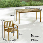 Outsunny 5-Piece Garden Dining Set, Table and Chairs for 4, Teak