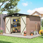 Outsunny 305 x 245 cm Metal Storage Shed, Sturdy Garden Shed with 4 Vents and Lockable Double Doors, Brown