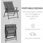 Folding Reclining Camping Chair with Removable Cushion, Metal and Fabric, Grey