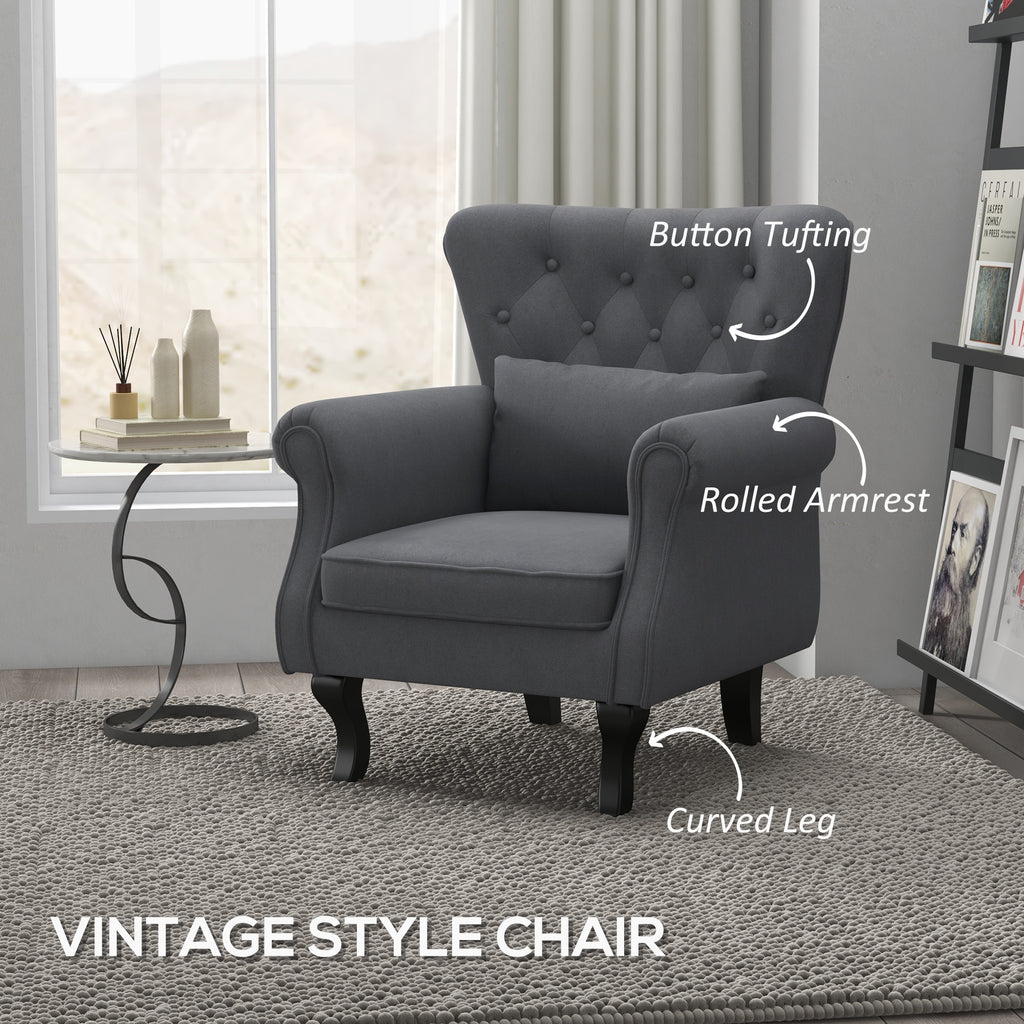 Homcom Vintage Living Room Armchair In Fabric With Lumbar Cushion and Padding, Dark Gray - Borgè